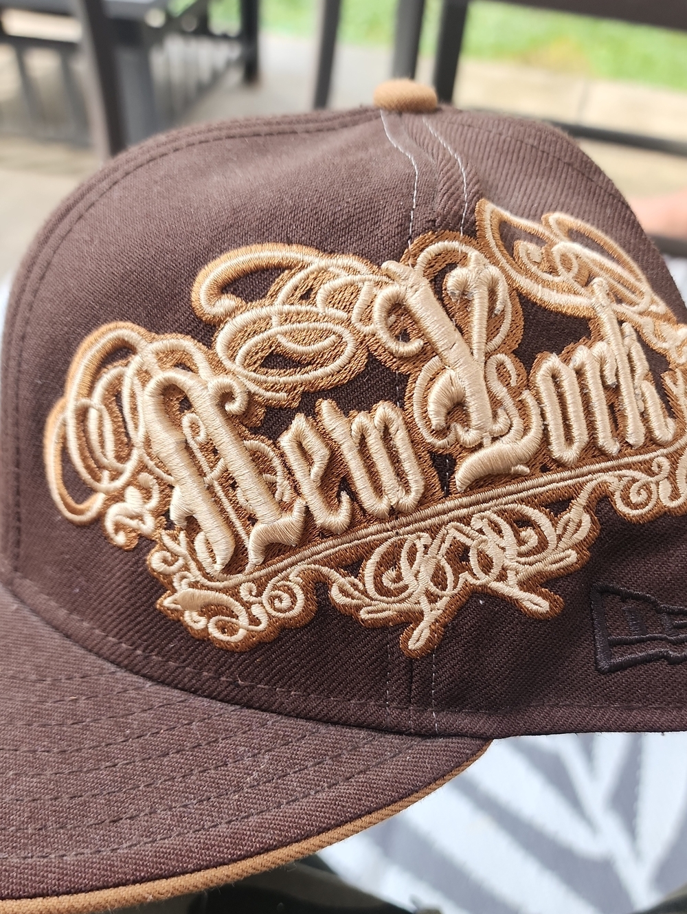 New Era 59Fifty Side Scroll Brown Embroidered New York Yankees Hat Fitted 7 1/4